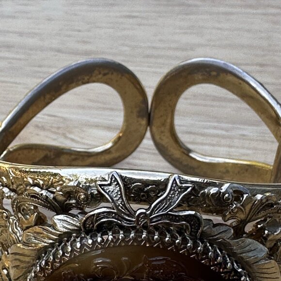 VTG Whiting Davis Hinged Bracelet 6.25 Medallion Floral Glass Gold Plated Rare - Picture 10 of 12